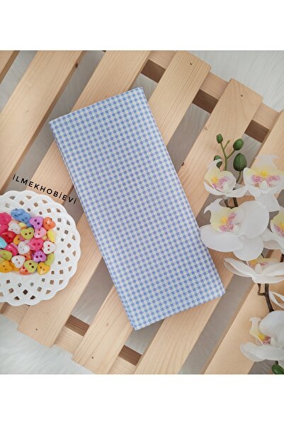 ilmekhobievi Poplin Kumaş Ekose Mavi Renk %100 Cotton 50x170cm (1prç)