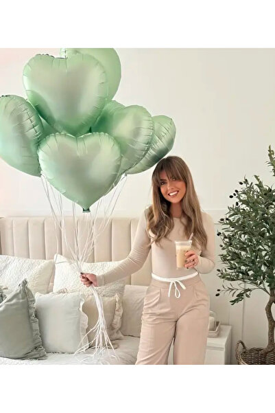 Çemrek Süs Parti بالون فويل قلب أخضر نعناعي 18 بوصة 6 قطع
