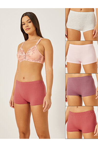 Styli Pack of 4 - Solid Cotton Elasticated Waistband Boyshorts