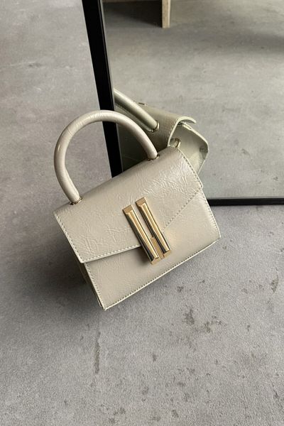 LEONAS Geantă de mână și de umăr pentru femei Dani gri, model cutie cu detalii despre accesorii