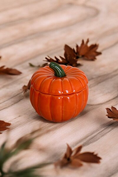 Yuva Concept Set of 2 Decorative Pumpkin with Lid Small Size 8X8 Sugar Bowl-Turkish Delight Bowl-Spice Bowl- Presentation Bowl-Orange