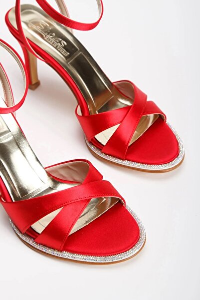 Satenora Vespera Red Satin Thin Heeled Sandals