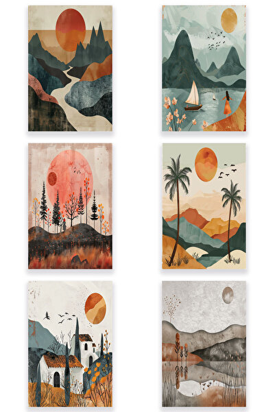 qoeuyl boutique Σετ με θέμα Bohemian Nature 6 No:4 Retro Vintage 18x27 MDF Ξύ...