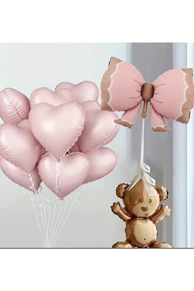 Çemrek Süs Parti 18 Inch Heart Foil Balloon Bow Foil Balloon Set 11 Pieces