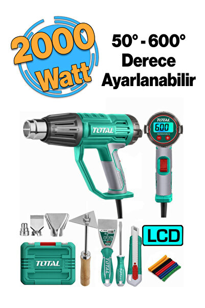 TOTAL TB200561 Led Ekranlı Sıcak Hava Tabancası 600° C  2000 W Güç Hava Akışı 450 L Kablolu 1 Adet