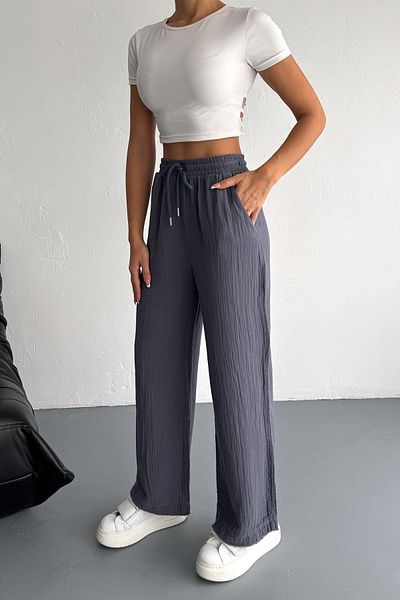 İstangül Butik Cotton Muslin Fabric Tassel Loose Leg Trousers