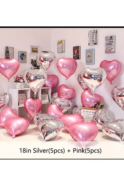 Çemrek Süs Parti Set of 10 Heart Foil Balloons 18 Inches