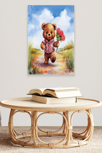 qoeuyl boutique Χαριτωμένο αρκουδάκι με θέμα No:1 Retro Vintage 18x27 MDF Ξύλ...