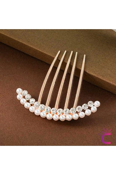 Cinderella Χρυσός καρφίτσα με κοτσάνι μαλλιών Rhine-Stone Pearl Stone - Δώρο Γυναικεία Νυφική ​​Χτένα