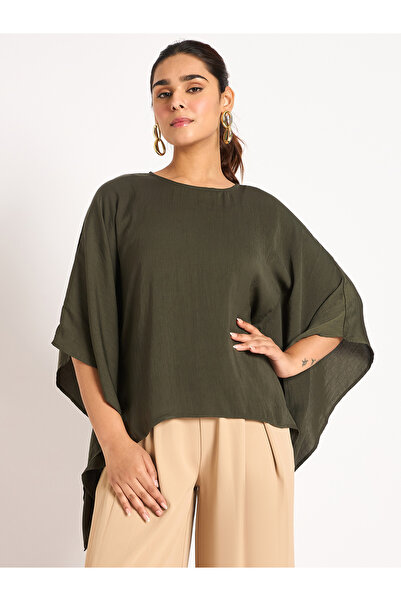 Femmella By Styli Asymmetric Hem Round Neck Satin Top