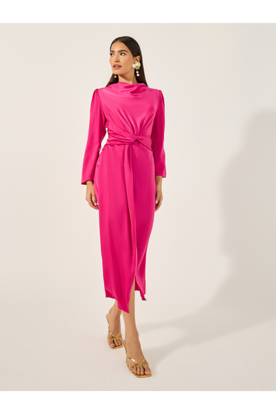 Styli فستان ميدي ضيق بتفاصيل فتحة أمامية وتفاصيل رباط