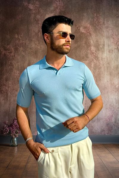 BİRBEYSTORE Ανδρικό πλεκτό T-Shirt Polo Neck Slim Fit