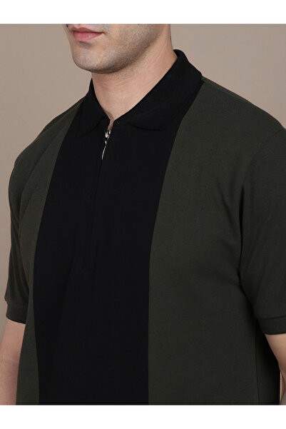 Dennis Lingo By Styli Colorblock Slim Fit Polo with Zip Detail