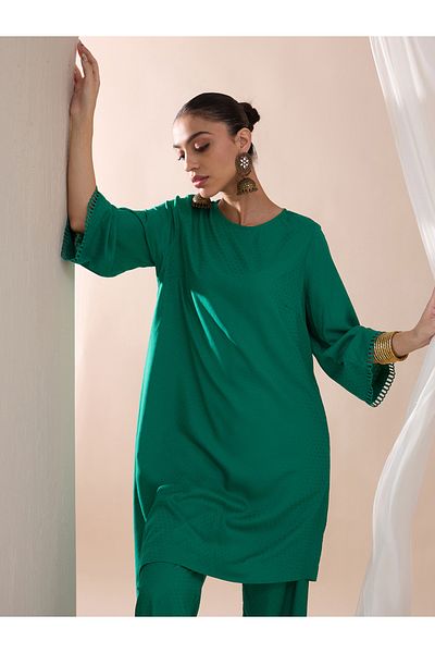 Femmella By Styli Asymmetrical Hem Viscose Tunic with Straight Pant Co-Ords