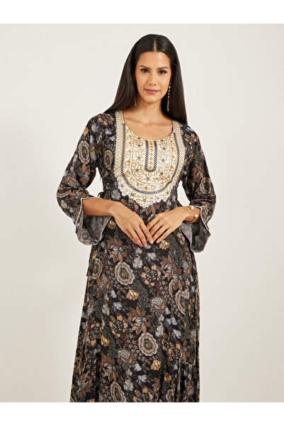 Maxim Creation By Styli All-Over Print Embroidered A-Line Jalabiya