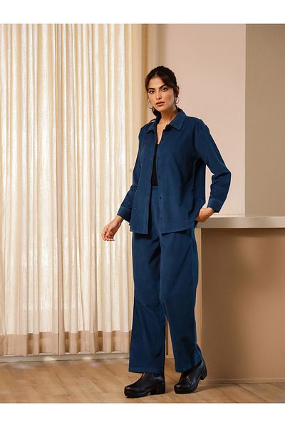 Sanskrutihomes By Styli Corduroy Long Sleeve Shirt and Pyjama Pants Set