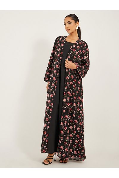 Styli floral print abaya with inner solid inner dress modest set