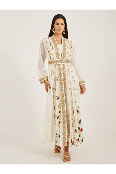Maxim Creation By Styli Printed Embroidered Kaftan with Belt Detail