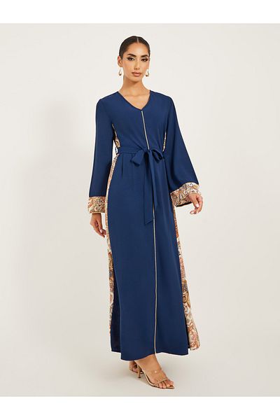 Styli Printed Jalabiya With Cuffed Sleeves