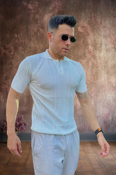 BİRBEYSTORE Ανδρικό πλεκτό T-Shirt Polo Neck Slim Fit