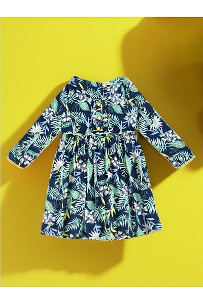 Bella Moda By Styli All-Over Print Button Detail Dress with Long Sleeves