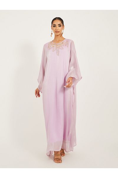 Styli hand embroidered loose fit kaftan in soft shimmer fabric