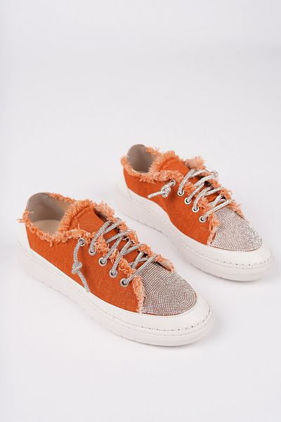 MUGGO Pantofi sport casual pentru femei, cu șireturi, cu strasuri, din denim