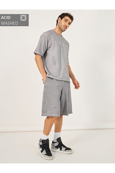 Styli Terry Acid Wash Round Neck T-Shirt and Shorts Co-Ords