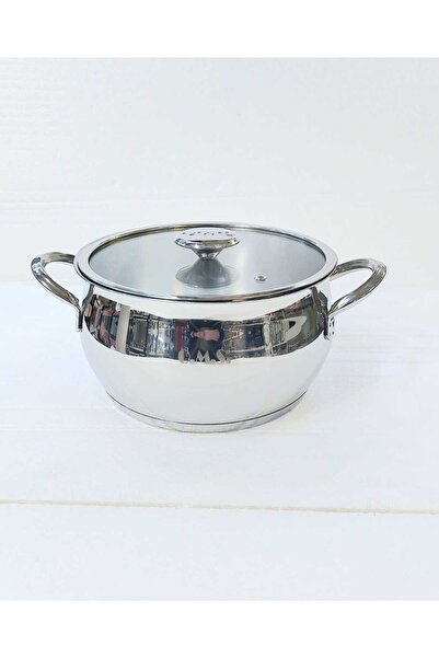 OMS 2100 Düz Cam Kapaklı  20cm Derin Çelik Tencere-Sade