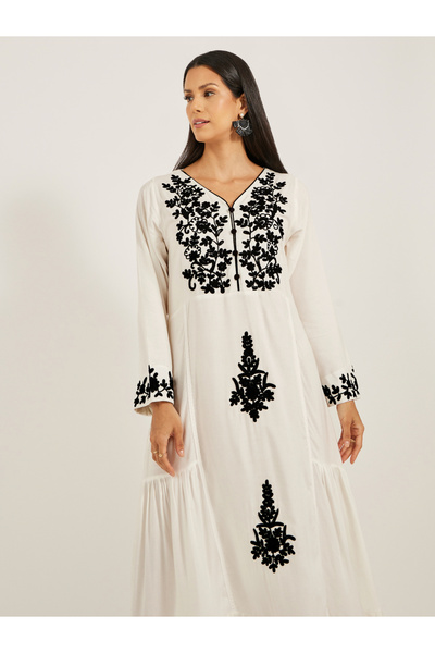 Maxim Creation By Styli Embroidered V-Neck A-Line Tiered Kaftan