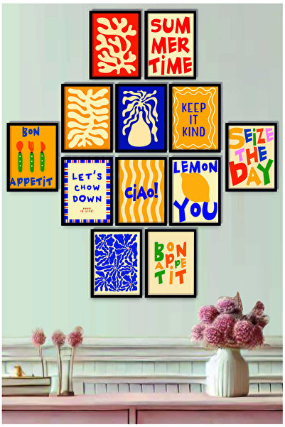 UNT Cadru cu imprimeu Fun, abstract, minimalist, modern, decor pentru alimente și bucătărie, set de 12 picturi