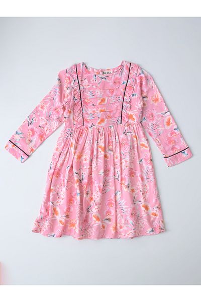 Bella Moda By Styli All-Over Floral Print Fit and Flare Dress with Long Sleeves