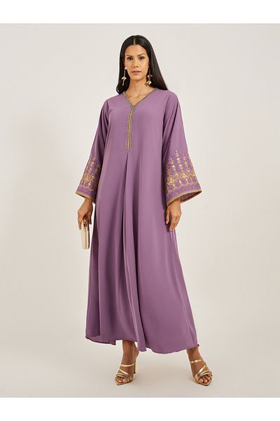 Maxim Creation By Styli Embroidered V-Neck Flared Kaftan