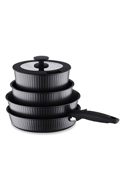 KORKMAZ A2792 Nova Pratika 8 Parça Tencere Seti Siyah