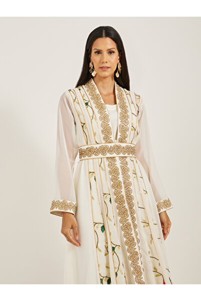 Maxim Creation By Styli Printed Embroidered Kaftan with Belt Detail