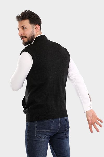 HEDEFNUR TEKSTİL Men's Steel Knitted Knitted Zippered Vest with Pocket Dad Vest
