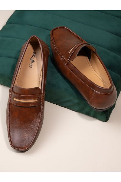 Styli Stitch Detail Slip On Penny Loafers