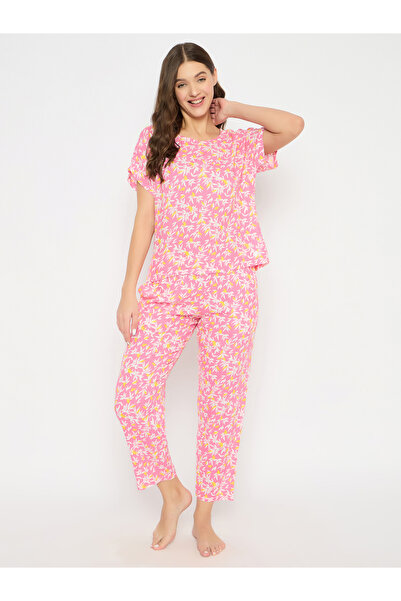 Clovia By Styli طقم بيجامة وقميص مطبوع برقبة دائرية