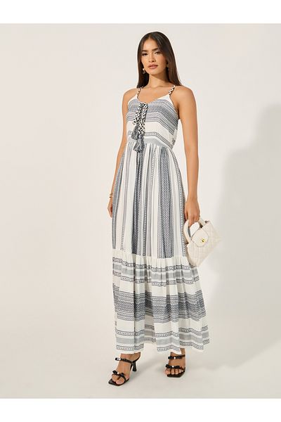 Styli Striped Strappy A-Line Maxi Dress