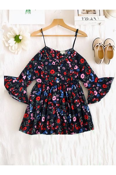 Bella Moda By Styli All-Over Floral Print Button Detail Dress