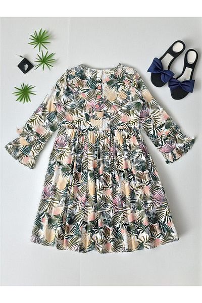 Bella Moda By Styli فستان بأكمام طويلة وتفاصيل أزرار وطباعة كاملة