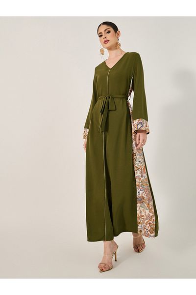Styli Printed Jalabiya With Cuffed Sleeves
