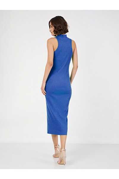 Sassafras By Styli Rib Knit Turtle Neck Sleeveless Midi Dress