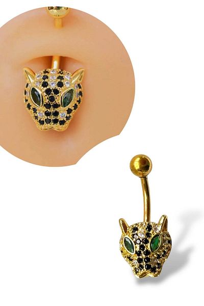 TAKIŞTIR Gold Color Tiger Figured Surgical Steel Belly Piercing