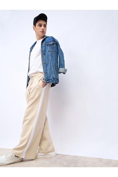 Styli Extra Wide Leg Joggers with Contrast Stripe Detail