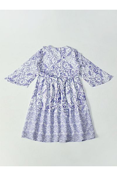 Bella Moda By Styli All-Over Print V Neck Long Sleeves Dress