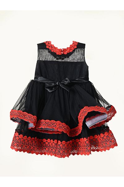 Bella Moda By Styli Embroidered Layered Mesh Insert Dress