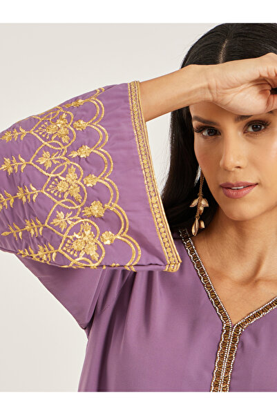 Maxim Creation By Styli Embroidered V-Neck Flared Kaftan