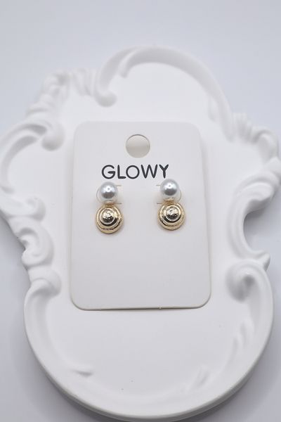 DEMOKAN Women's Earrings Single Pearl Dangle Loop Plate 2cm Earrings