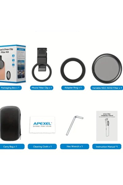 APEXEL 67 Mm Klipsli Cep Telefon Ve Dslr Kamera Lens Nd & Cpl Filtre Kiti